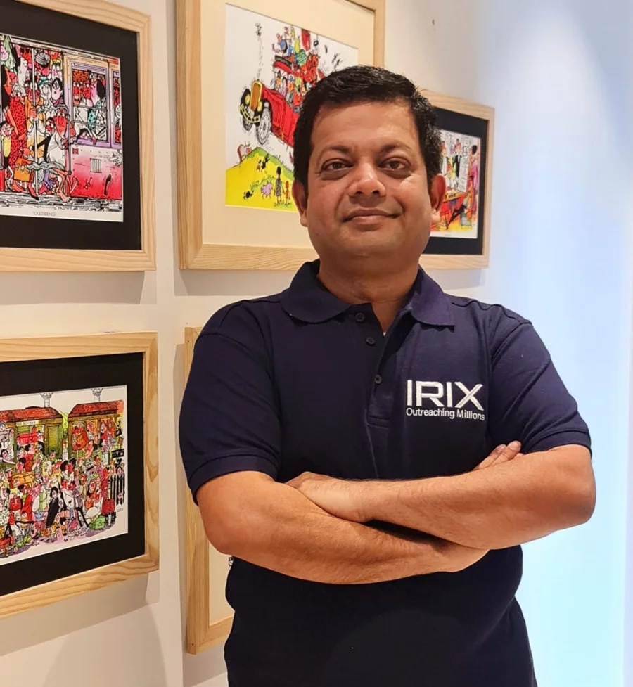 Santosh Galgali, Founder and Director of IRIX Technologies, standing with arms folded in an IRIX polo shirt